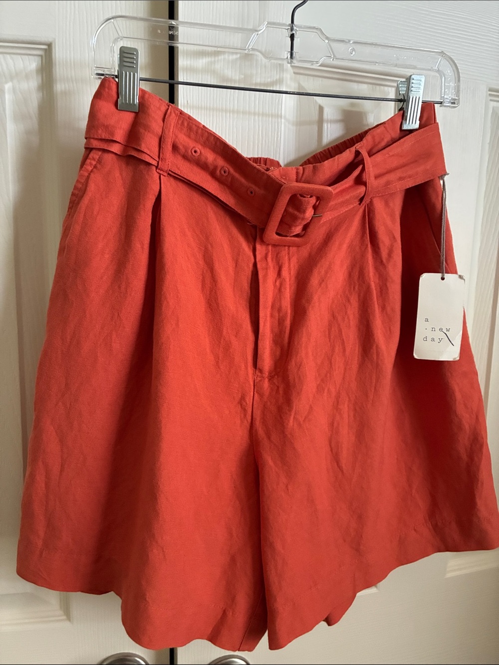 A New Day Orange Belted High Waisted Shorts - Medium - NWT